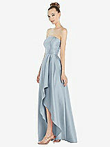 Alt View 2 Thumbnail - Mist Strapless Satin Gown with Draped Front Slit and Pockets