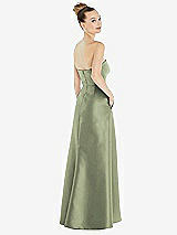 Alt View 3 Thumbnail - Sage Strapless Satin Gown with Draped Front Slit and Pockets