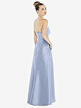 Alt View 3 Thumbnail - Sky Blue Strapless Satin Gown with Draped Front Slit and Pockets