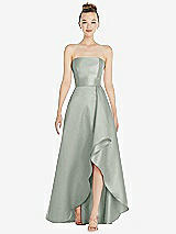 Alt View 1 Thumbnail - Willow Green Strapless Satin Gown with Draped Front Slit and Pockets