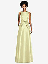 Front View Thumbnail - Butter Yellow Jewel-Neck V-Back Maxi Dress with Mini Sash