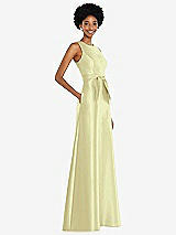 Side View Thumbnail - Butter Yellow Jewel-Neck V-Back Maxi Dress with Mini Sash