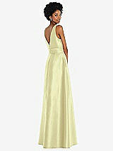 Rear View Thumbnail - Butter Yellow Jewel-Neck V-Back Maxi Dress with Mini Sash