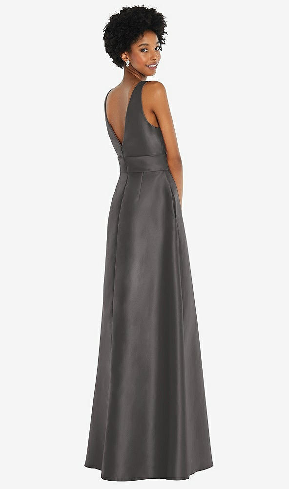 Back View - Caviar Gray Jewel-Neck V-Back Maxi Dress with Mini Sash