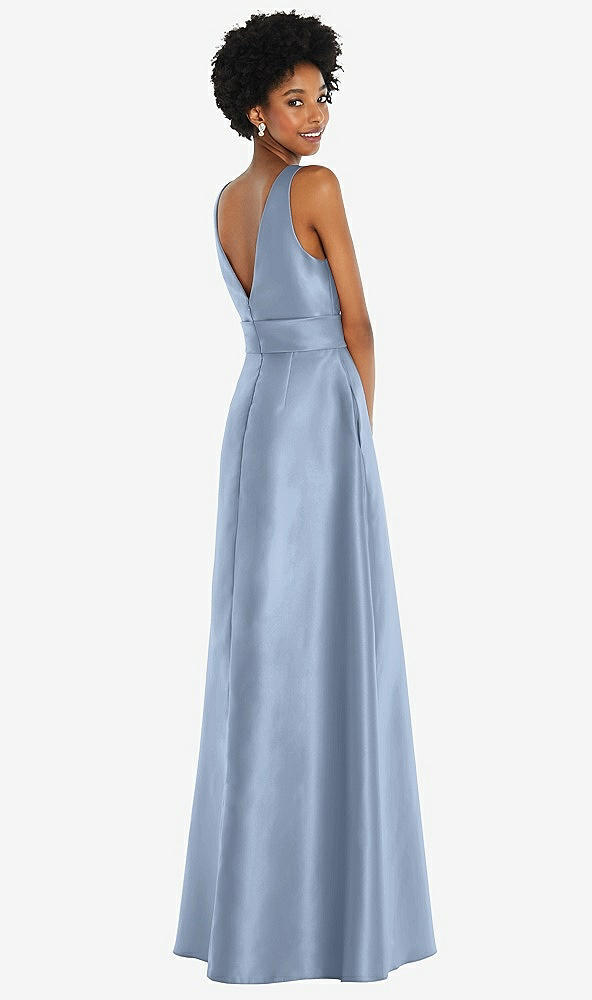 Back View - Cloudy Jewel-Neck V-Back Maxi Dress with Mini Sash