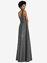 Rear View Thumbnail - Gunmetal Jewel-Neck V-Back Maxi Dress with Mini Sash