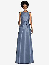 Front View Thumbnail - Larkspur Blue Jewel-Neck V-Back Maxi Dress with Mini Sash