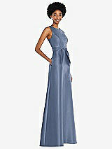 Side View Thumbnail - Larkspur Blue Jewel-Neck V-Back Maxi Dress with Mini Sash