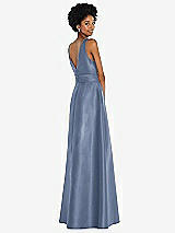 Rear View Thumbnail - Larkspur Blue Jewel-Neck V-Back Maxi Dress with Mini Sash