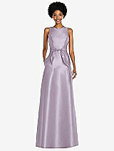 Front View Thumbnail - Lilac Haze Jewel-Neck V-Back Maxi Dress with Mini Sash