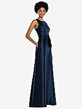 Side View Thumbnail - Midnight Navy Jewel-Neck V-Back Maxi Dress with Mini Sash