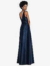 Rear View Thumbnail - Midnight Navy Jewel-Neck V-Back Maxi Dress with Mini Sash