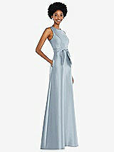 Side View Thumbnail - Mist Jewel-Neck V-Back Maxi Dress with Mini Sash