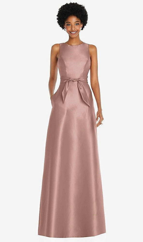 Front View - Neu Nude Jewel-Neck V-Back Maxi Dress with Mini Sash