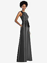 Side View Thumbnail - Pewter Jewel-Neck V-Back Maxi Dress with Mini Sash