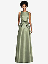 Front View Thumbnail - Sage Jewel-Neck V-Back Maxi Dress with Mini Sash