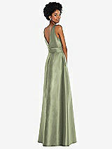 Rear View Thumbnail - Sage Jewel-Neck V-Back Maxi Dress with Mini Sash