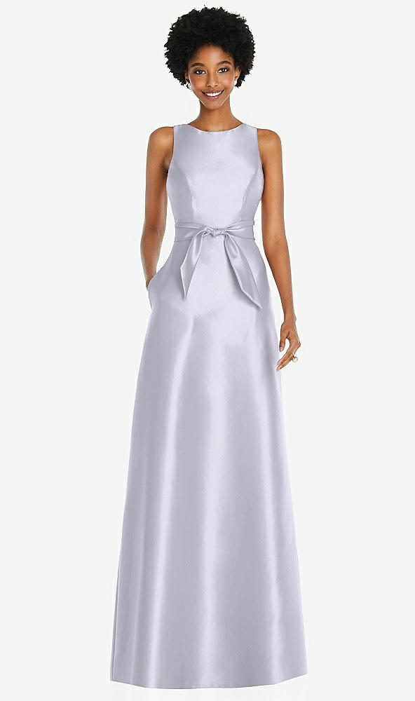 Front View - Silver Dove Jewel-Neck V-Back Maxi Dress with Mini Sash