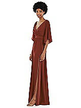 Side View Thumbnail - Auburn Moon Asymmetric Bell Sleeve Wrap Maxi Dress with Front Slit