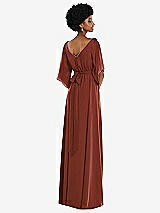 Rear View Thumbnail - Auburn Moon Asymmetric Bell Sleeve Wrap Maxi Dress with Front Slit