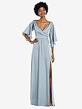 Front View Thumbnail - Mist Asymmetric Bell Sleeve Wrap Maxi Dress with Front Slit