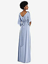 Rear View Thumbnail - Sky Blue Asymmetric Bell Sleeve Wrap Maxi Dress with Front Slit