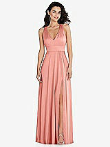 Front View Thumbnail - Rose Shirred Shoulder Criss Cross Back Maxi Dress with Front Slit