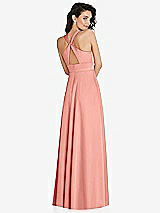 Rear View Thumbnail - Rose Shirred Shoulder Criss Cross Back Maxi Dress with Front Slit