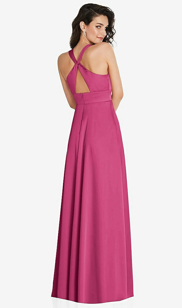 Back View - Tea Rose Shirred Shoulder Criss Cross Back Maxi Dress with Front Slit