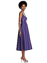 Side View Thumbnail - Regalia - PANTONE Ultra Violet Square Neck Full Skirt Satin Midi Dress with Pockets