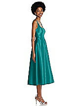 Side View Thumbnail - Jade Square Neck Full Skirt Satin Midi Dress with Pockets