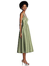 Side View Thumbnail - Kiwi Square Neck Full Skirt Satin Midi Dress with Pockets