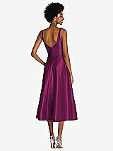 Rear View Thumbnail - Merlot Square Neck Full Skirt Satin Midi Dress with Pockets