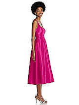 Side View Thumbnail - Think Pink Square Neck Full Skirt Satin Midi Dress with Pockets