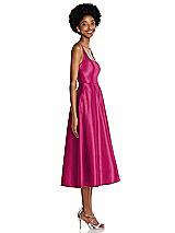 Side View Thumbnail - Tutti Frutti Square Neck Full Skirt Satin Midi Dress with Pockets