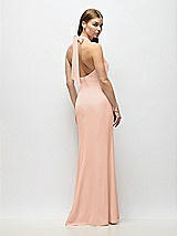 Alt View 3 Thumbnail - Pale Peach Tie Halter Open Back Trumpet Gown 