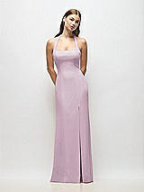 Alt View 1 Thumbnail - Suede Rose Tie Halter Open Back Trumpet Gown 