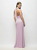 Alt View 3 Thumbnail - Suede Rose Tie Halter Open Back Trumpet Gown 