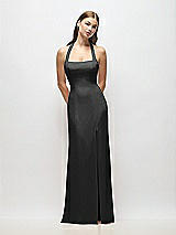Alt View 1 Thumbnail - Black Tie Halter Open Back Trumpet Gown 