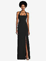 Front View Thumbnail - Black Tie Halter Open Back Trumpet Gown 