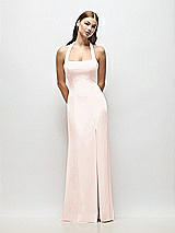 Alt View 1 Thumbnail - Blush Tie Halter Open Back Trumpet Gown 