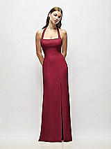 Alt View 1 Thumbnail - Burgundy Tie Halter Open Back Trumpet Gown 