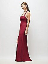 Alt View 2 Thumbnail - Burgundy Tie Halter Open Back Trumpet Gown 