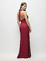 Alt View 3 Thumbnail - Burgundy Tie Halter Open Back Trumpet Gown 