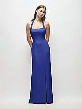 Alt View 1 Thumbnail - Cobalt Blue Tie Halter Open Back Trumpet Gown 