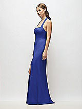 Alt View 2 Thumbnail - Cobalt Blue Tie Halter Open Back Trumpet Gown 