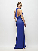 Alt View 3 Thumbnail - Cobalt Blue Tie Halter Open Back Trumpet Gown 