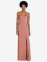 Front View Thumbnail - Desert Rose Tie Halter Open Back Trumpet Gown 