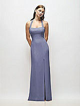 Alt View 1 Thumbnail - French Blue Tie Halter Open Back Trumpet Gown 