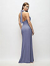 Alt View 3 Thumbnail - French Blue Tie Halter Open Back Trumpet Gown 